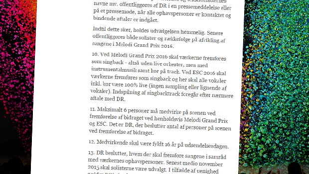 Regelændring: DR indfører båndede korvokaler i Dansk Melodi Grand Prix 2016