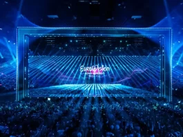 Eurovision 2025 scenen i St. Jakobshalle i Basel